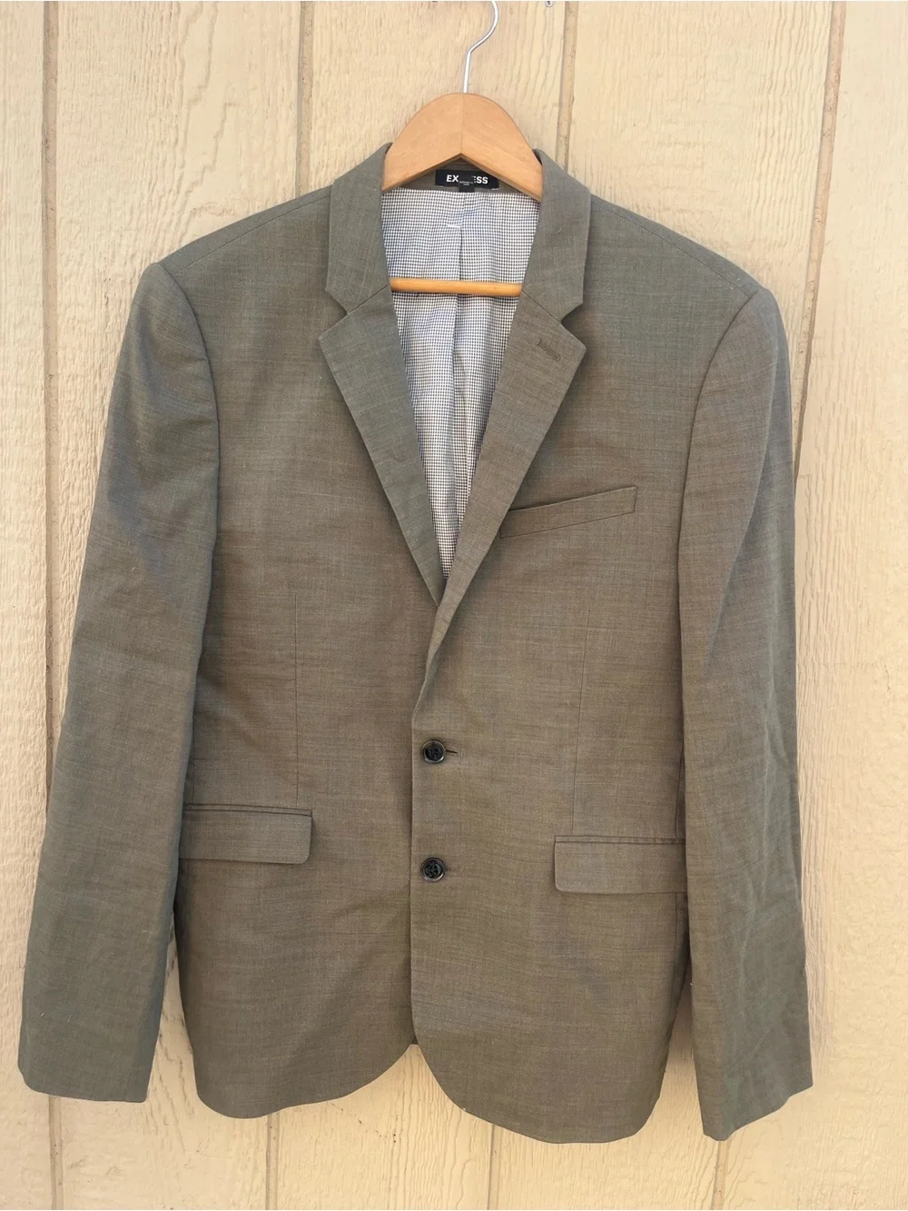 Express Extra Slim Olive Blazer Sport Coat 40R Gingham Lining Linen Old Money